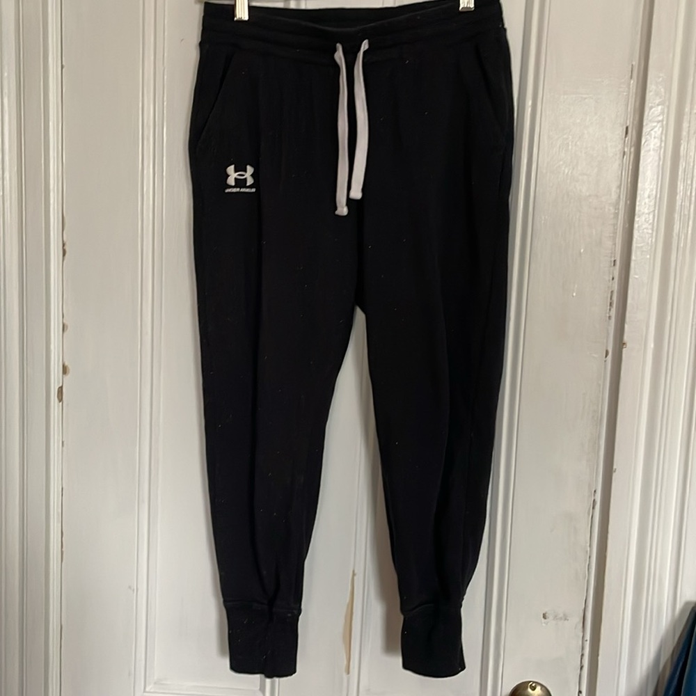 Under Armour black heathered joggers, size Large